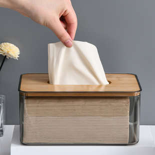 Bamboo Wood Cover Scandinavian Simple Creative Tissue Box Home Living Room Tissue Box Transparent Restaurant Tissue Storage Box King Gold