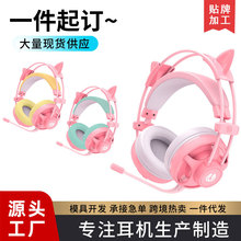 猫耳朵游戏耳机头戴式有线女生粉色电竞耳麦电脑音乐网红直播耳机