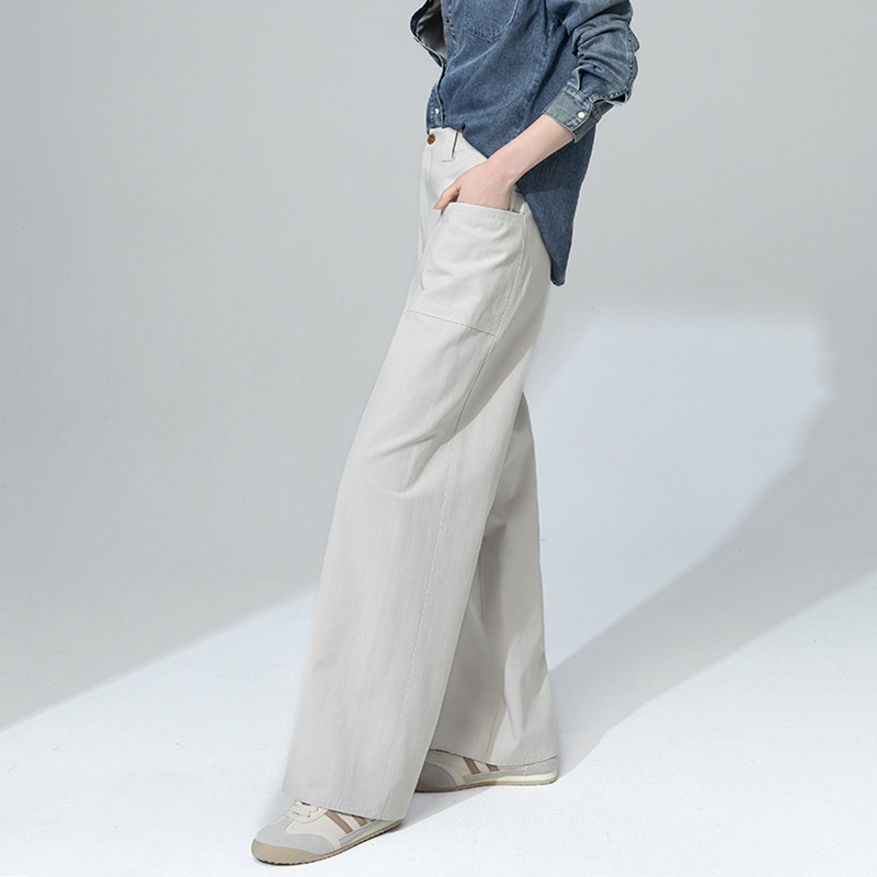 Quần jean nữ cạp cao ống rộng dáng suông chất cotton Tencel mềm mại — Màu bí ngô
