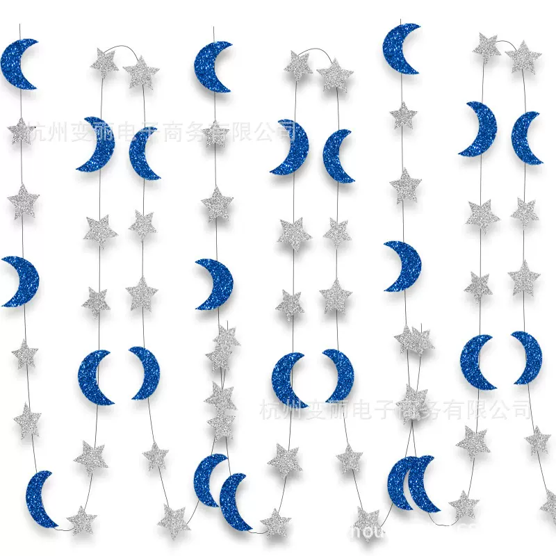 新款拉花挂饰星星月亮闪粉纸吊饰挂件派对用品装饰摆件跨境批发