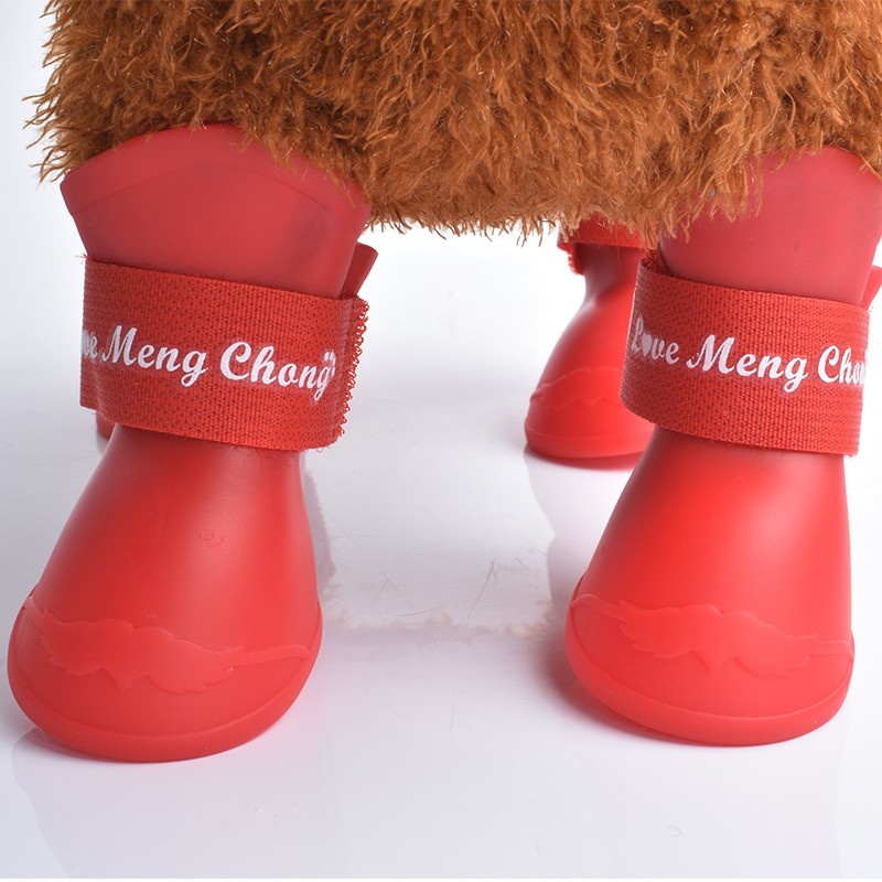Zapatos de perro impermeables zapatos de cachorro cubierta de zapatos de pelo dorado cubierta de zapatos de peluche que oso perro botas de lluvia de silicona mascota Wang Jin