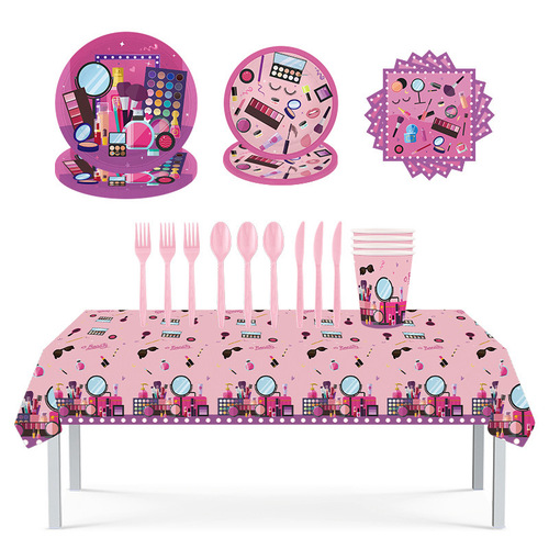 Bestselling New Cosmetics Theme Set Disposable Paper Plates Paper Cups Tissues Tablecloths Party Decorative Supplies