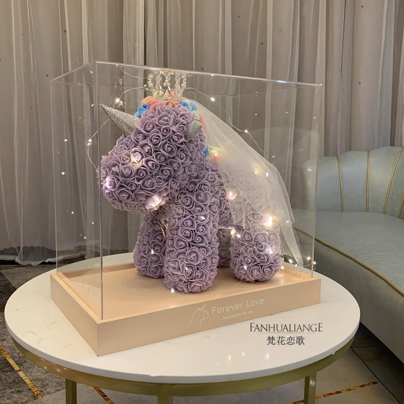 Unicornio flor inmortal rosa ramo caja de regalo de regalo para el día de San Valentín para la novia esposa y amiga