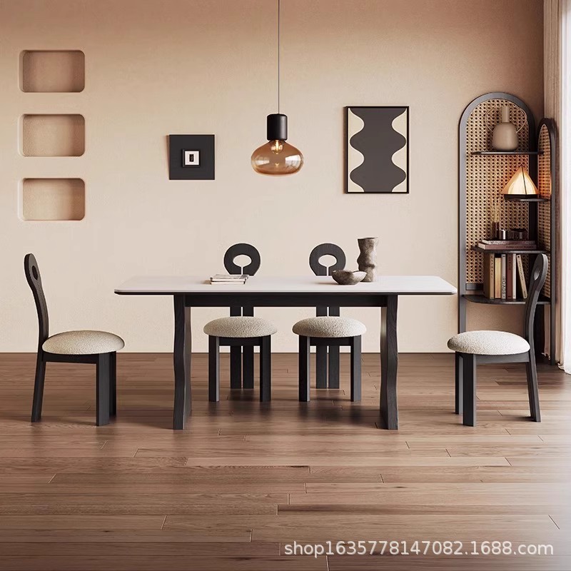 Hongjing Shiyan tablero de madera maciza combinación de mesa y silla de comedor 2025 nuevo hogar pequeño apartamento sala de estar mesa de comedor rectangular de madera maciza