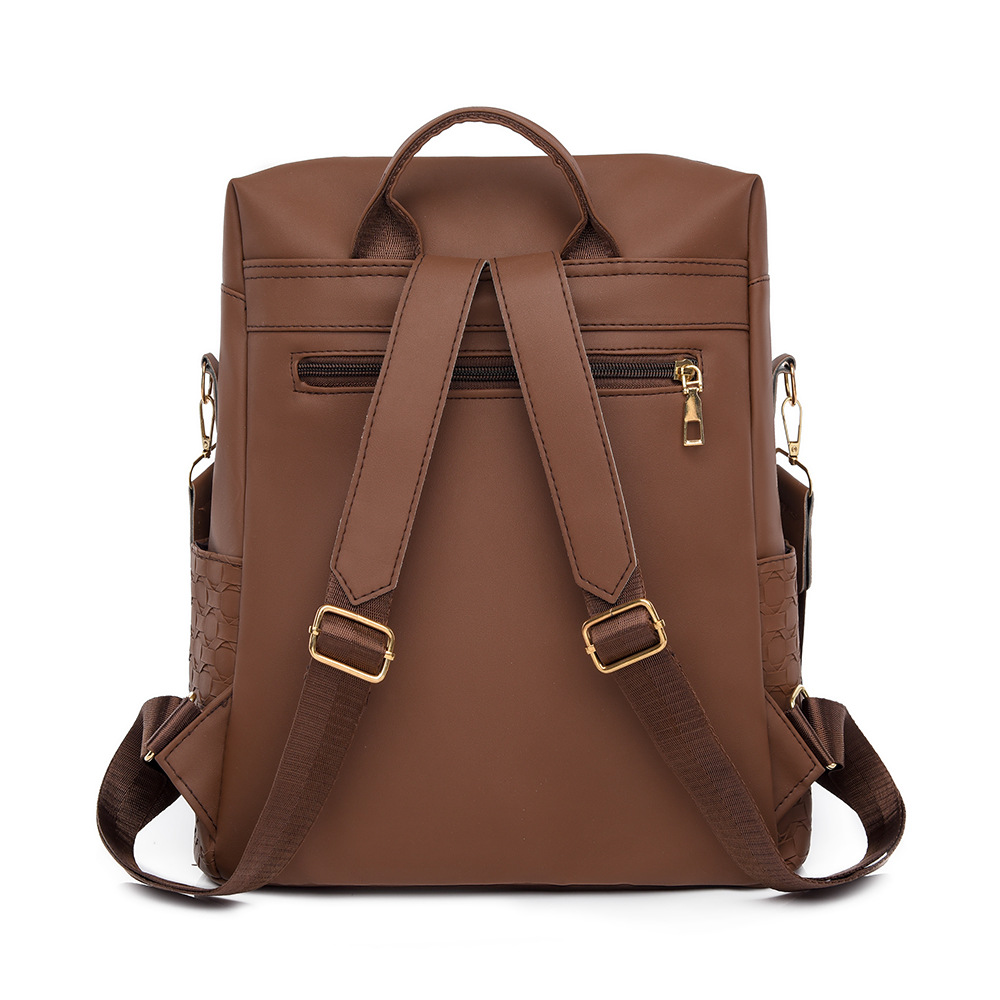 Mochila de cuero suave de color de contraste para mujer nueva transfronteriza Mochila de computadora de gran capacidad tejida de moda Mochila de mochila multiusos