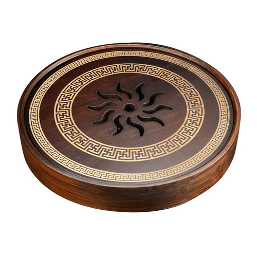 Nan bamboo made Chinese traditional elegant tea tray for hosting guests, tea table set for office, home and indoor use, for making friends and tasting tea, round shape