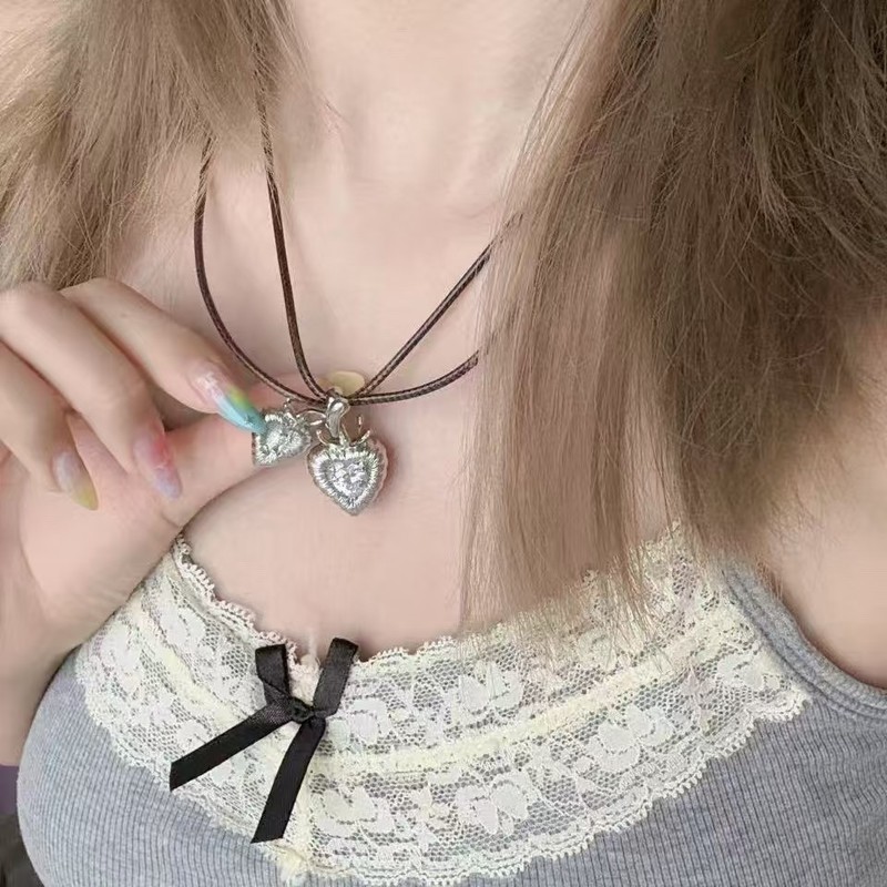 简约风时尚双心项链女高级感气质轻奢小众感个性设计爱心吊坠项饰|undefined