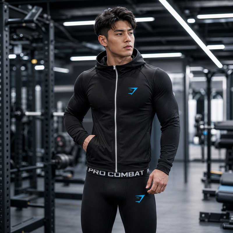 Cross-border GYMSHARK quick-dry Polo shirt set for men, training and running sportswear, tight-fitting, elastic, breathable, and sun-protective