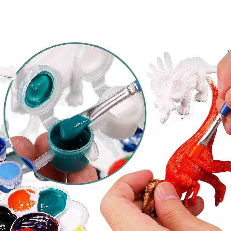 Muñecas de yeso pintadas dinosaurios blancos modelo sólido pintado juguetes infantiles relleno de colores juguetes resistentes a la caída para niños y niñas