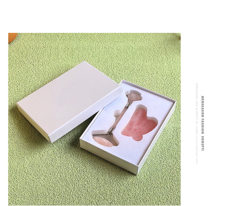 Wholesale Jade Roller Massage Kit Gift Box with Heaven and Earth Lid Gua Sha Board Box Sheep Horn Shaped Gua Sha White Packaging