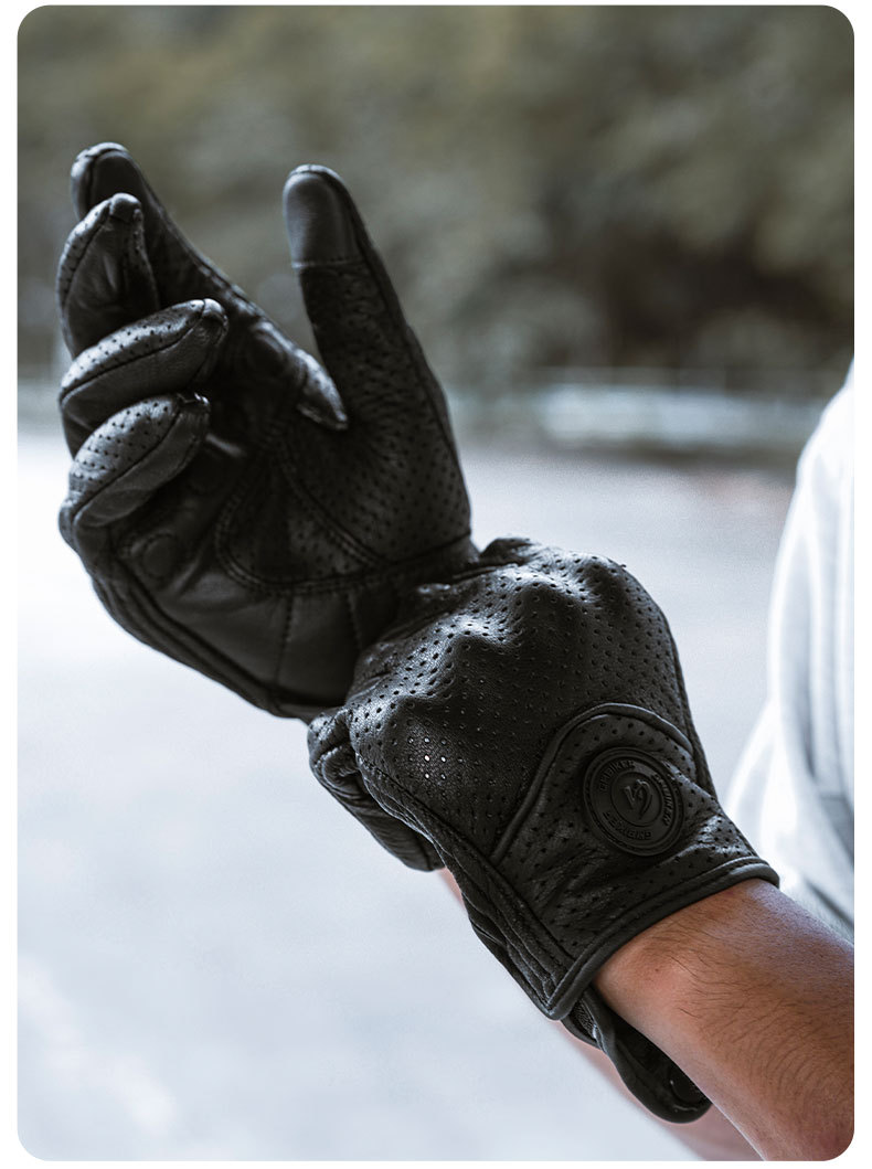 Motorcycle Riding Gloves Genuine Leather Sheepskin Half-Finger Breathable Retro Cruising Harley Rider Motorcycle Gear Spring and Summer Season
