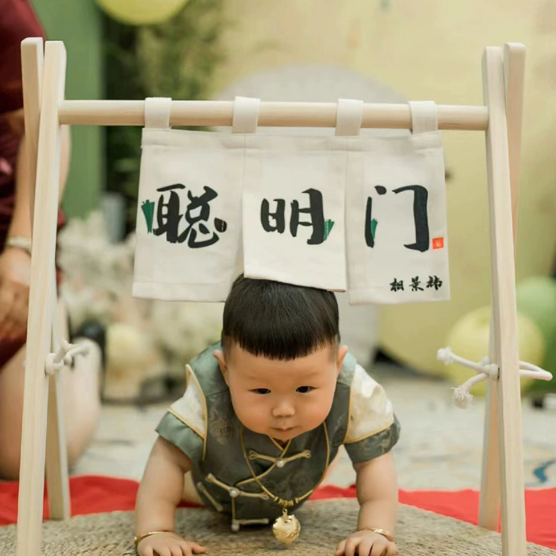 Умные дверные приспособления с деревянной рамой для первого дня рождения ребенка, полнолуния, банкета на сто дней, украшения дня рождения, лукового дверного проема в китайском стиле.