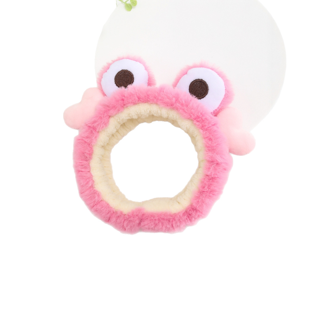 Diadema de felpa de dibujos animados de otoño e invierno, diadema de amor de ojos de rana verde, oso de fresa, accesorios para el cabello a juego, muñequera al por mayor