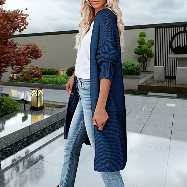 Damen-Strickjacke, lässiger einfarbiger Mantel, großer Pullovermantel_voghion.com