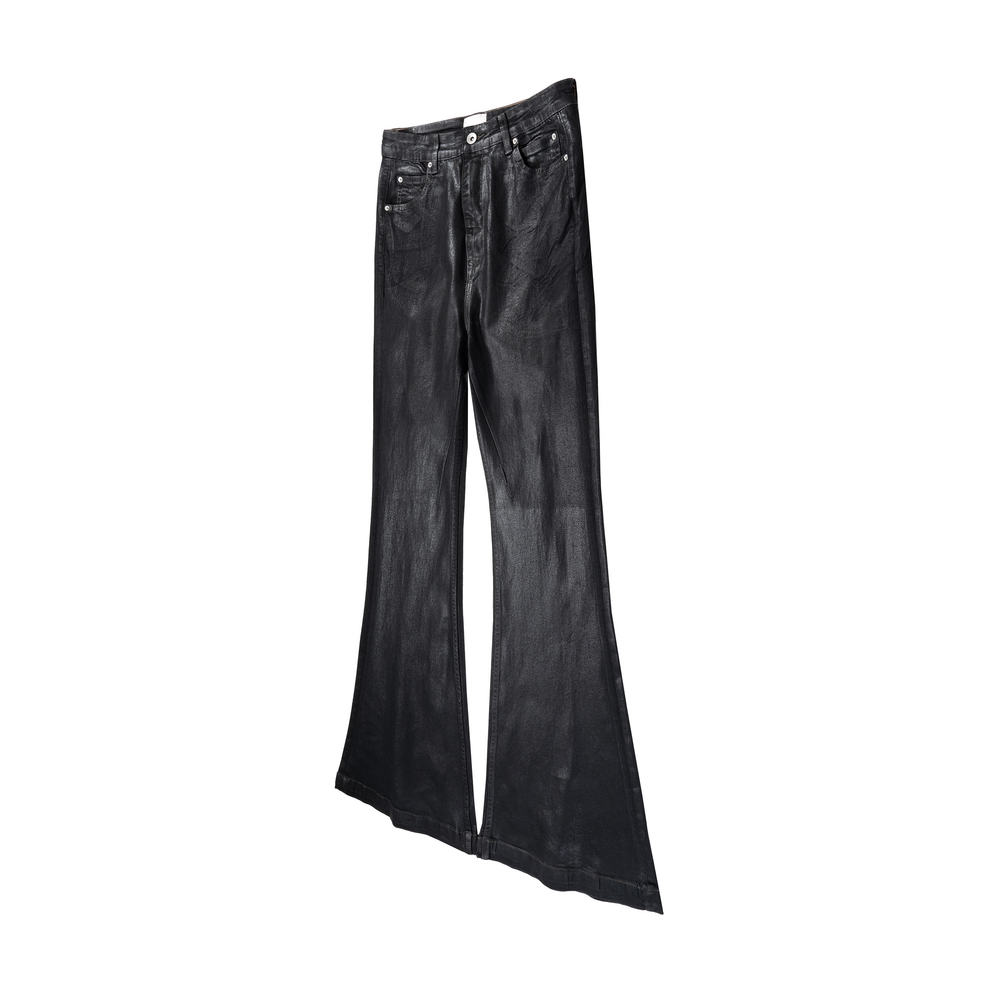 Jean évasé en similicuir enduit pour homme – Pantalon large délavé vintage (90 % coton, M-XXL, noir)_voghion.com