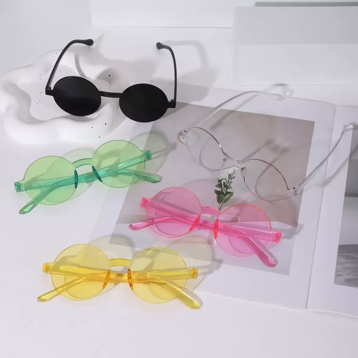 新款无框一体太阳眼镜 连体片无框太阳镜 糖果色外贸男女墨镜