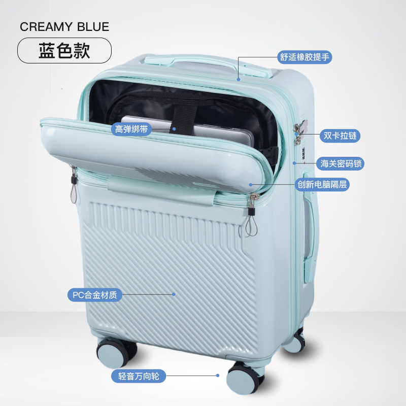 Importado multi-funcional equipaje nueva apertura frontal trolley caso trasero portavasos maleta negocio embarque caso hombres y mujeres