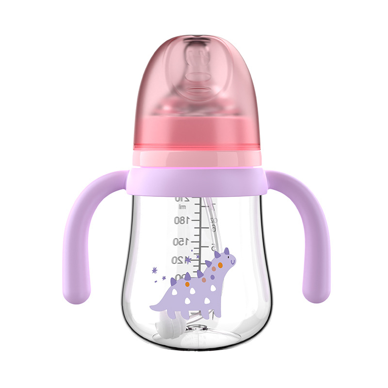 Bebé chupa 210/270ml con mango 0-12 meses de barriga serie PP biberón con pajita