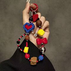 ins撞色愛心芭比手鍊手腕掛繩鏈條辣妹氣質手機相機包包鑰匙掛件