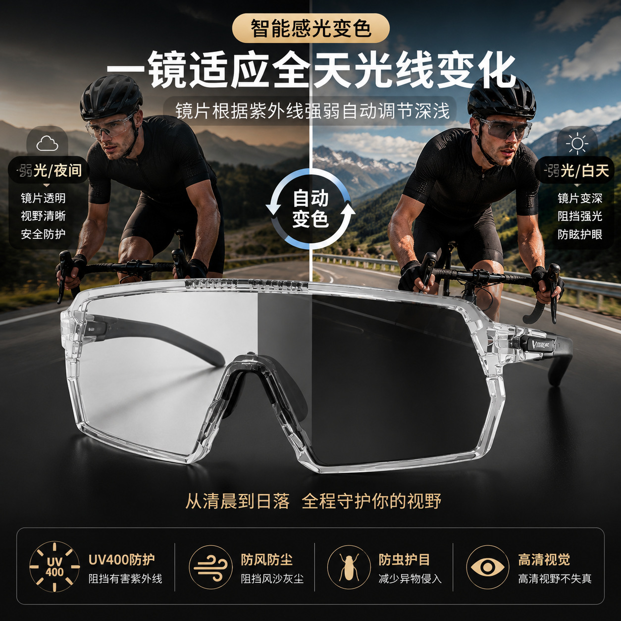 Gafas Fotocromáticas de Ciclismo de TR90 Ultraligeras a Prueba de Viento para Deportes al Aire Libre