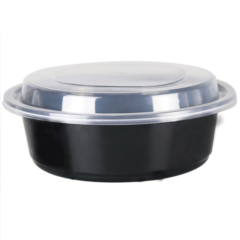ラウンド黒使い捨て弁当箱食品グレードのプラスチック包装箱厚みのあるテイクアウト弁当箱スープボウル蓋付き|undefined