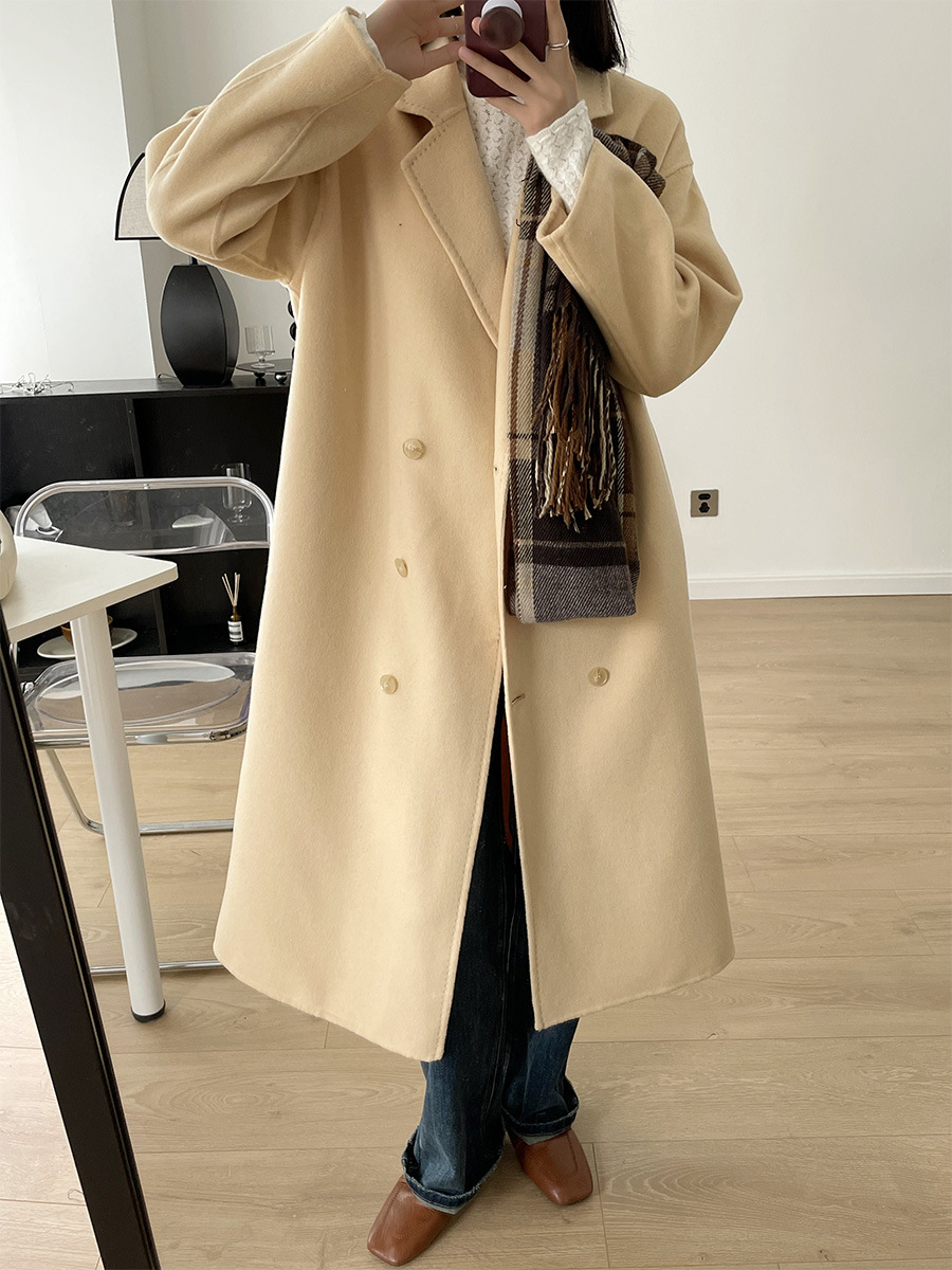 Li Zhiqi Double-Sided Cashmere Coat for Women, Winter Double-Breasted Mid-Length Woolen Coat 220761 Japanese and Korean Casual Style
