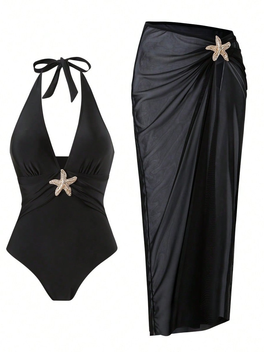 Spot comercio exterior AliExpress vestido de playa sexy transfronterizo profundo V traje de baño de una pieza de dos piezas 2025 traje de baño caliente