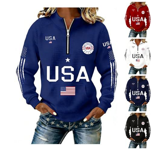 Cross-Border Amazon Independent Site Winter New American Anniversary Fashion Printed Women's Half-Zip Sweatshirt Polo Cross-Border Amazon Independent Site Winter New American Anniversary Fashion Printed Women's Half-Zip Sweatshirt Polo