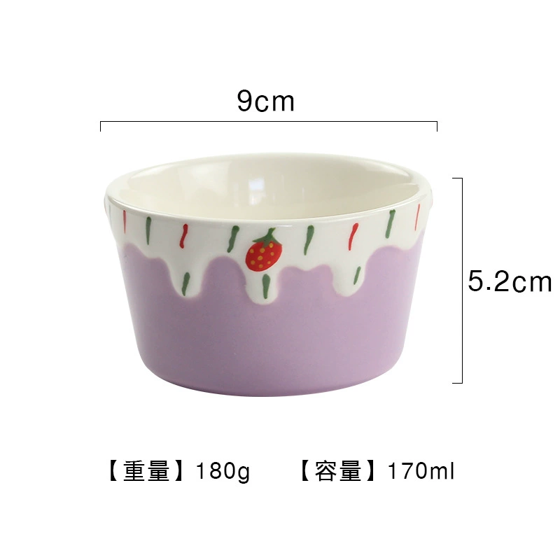 Ceramic tableware set, handmade strawberry design, 3-piece home dining kit