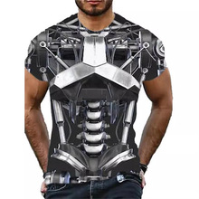 2024新款欧美跨境男装机甲图案3d数码印花男士T恤百搭o领短袖T恤