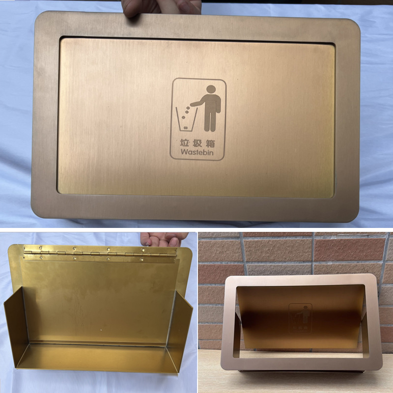 304 Stainless Steel Cabinet Door Side Opening Lid with Side Embedded Push Cover, Large Capacity Household Bathroom Trash Can