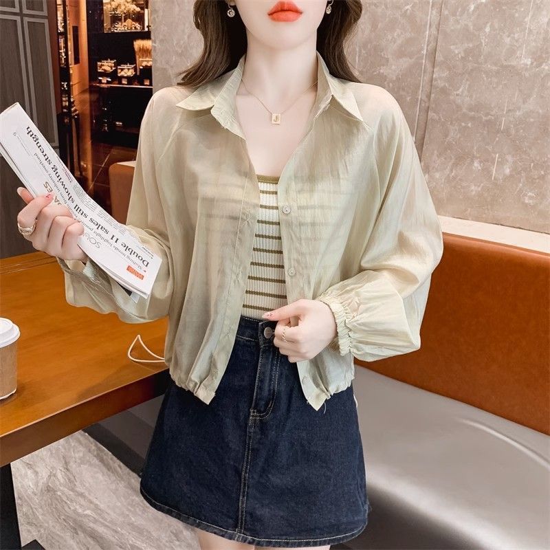 高級日焼け止めシャツ女性夏の薄い小柄な短いシャツのコートがゆったりしています。|undefined