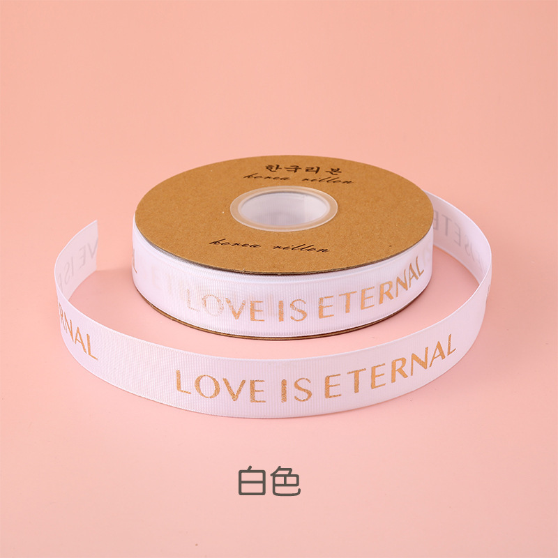 Stock 1CM estampado letras inglesas roscado cinta flores pastel de regalo decoración hecha a mano DIY cinta de alta densidad