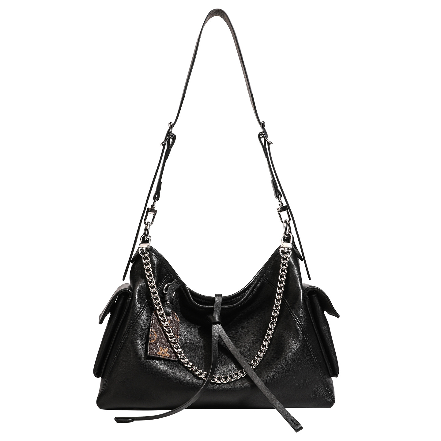 Top Grain Cowhide Leather Messenger Tote Bag Large Capacity Chain Commuter Bag Black Warrior Luxury Shoulder Crossbody Bag - Thumbnail 5