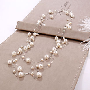 Korean and Japanese New Style Long Pearl Necklace for Women, Fashionable and Simple Clothing Accessory, Sweater Chain, Versatile Decorative Hanging Chain