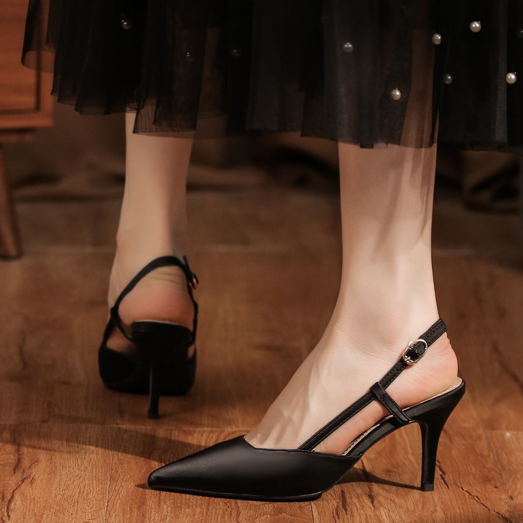 7755D Front Wrap Back Open Sandals Thin Heel High Heels Commuting Versatile Style High-end Professional Women's Shoes_voghion.com