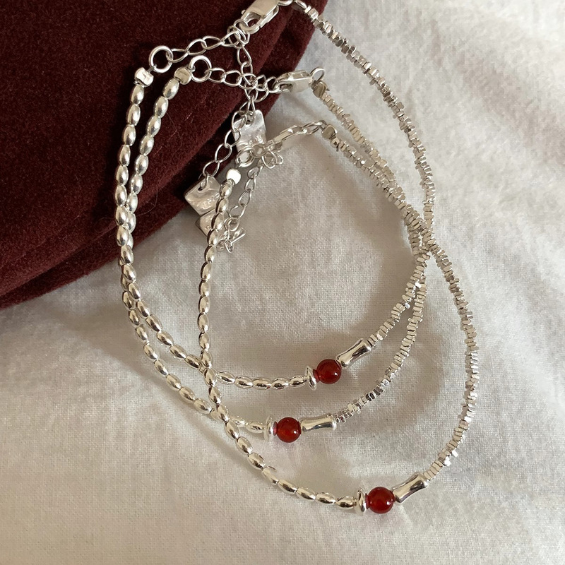 South Korea temperament hand jewelry ultra-white oval beads red agate silver bracelet women's high-level sense of personality