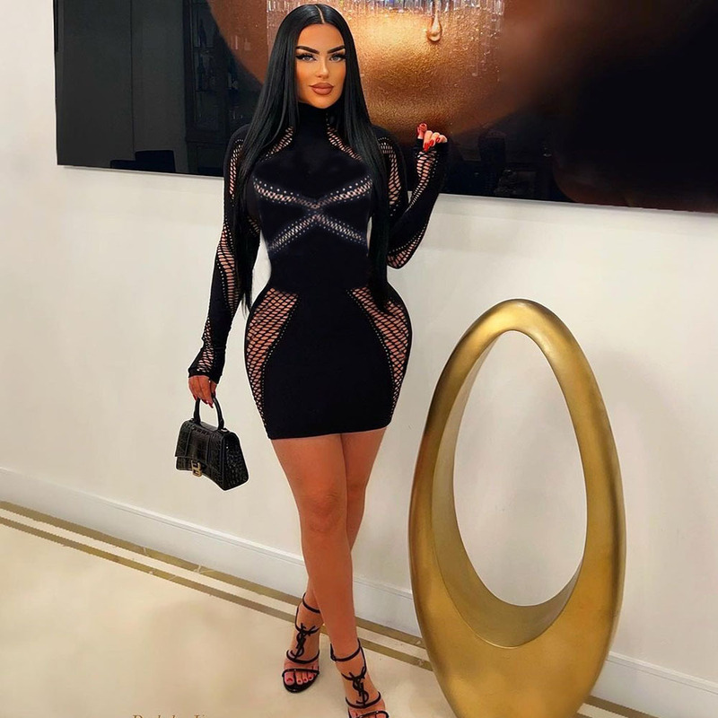 9913 Nazada Women's Clothing Export Spring New Amazon Hot Style Half Turtleneck One-Piece Long-Sleeved European and American Dress for Women