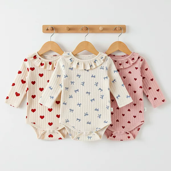 Ins 2026 Spring Infant Baby Girl Ruffle Collar Knitted Long Sleeve Romper Dress Bodysuit Crawling Suit
