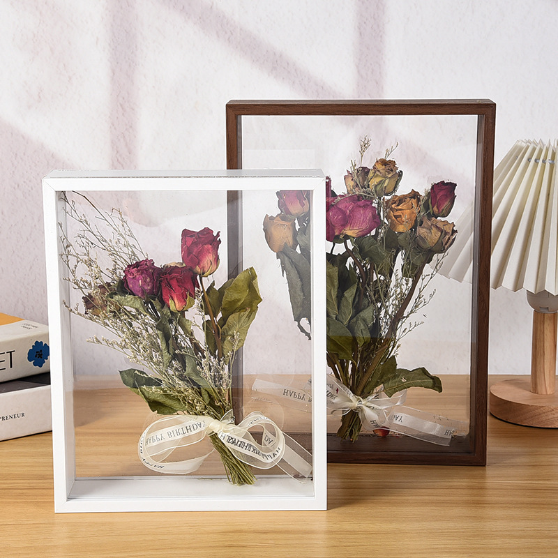 Double-Sided Transparent Hollow Acrylic Dried Flower Photo Frame DIY Handmade Immortal Flower Rose Preservation Collection Display Frame