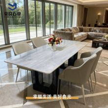 法式全石材大理石餐桌组合小户型家用复古现代轻奢石简约圆形餐