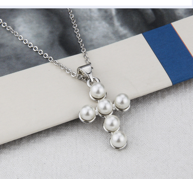 pearl cross necklace men and women copper plating cross faith pendant