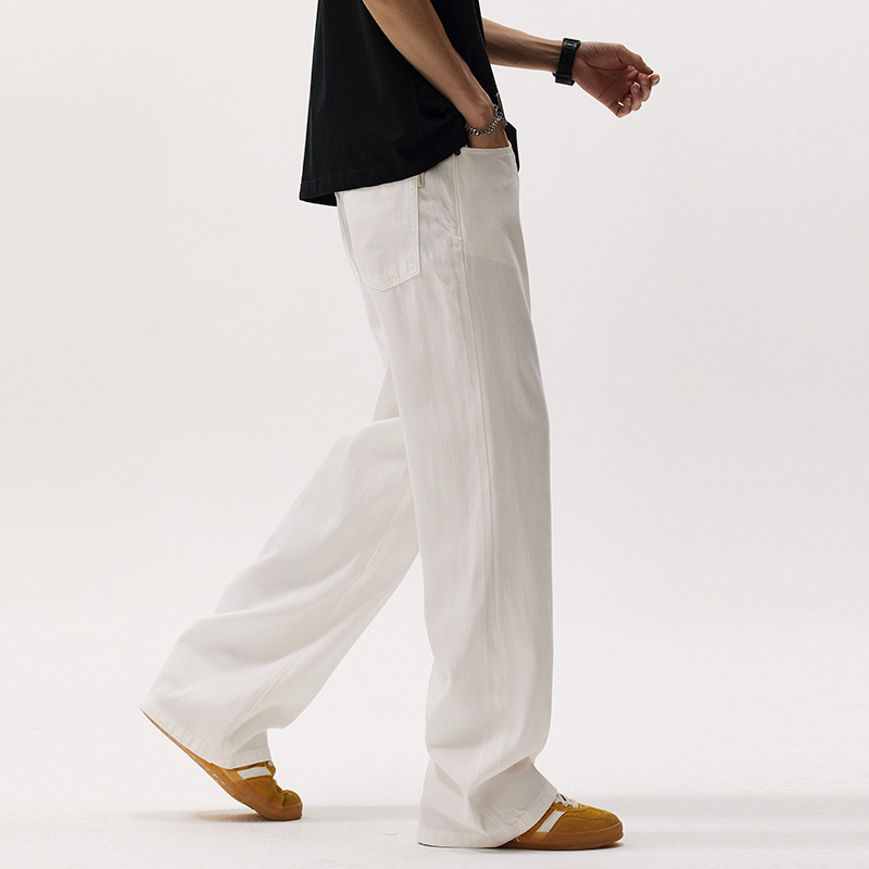 Lyocell Tens White Jeans Men's Summer Thin Loose Straight Wide Leg Dosing Casual All-match Pants