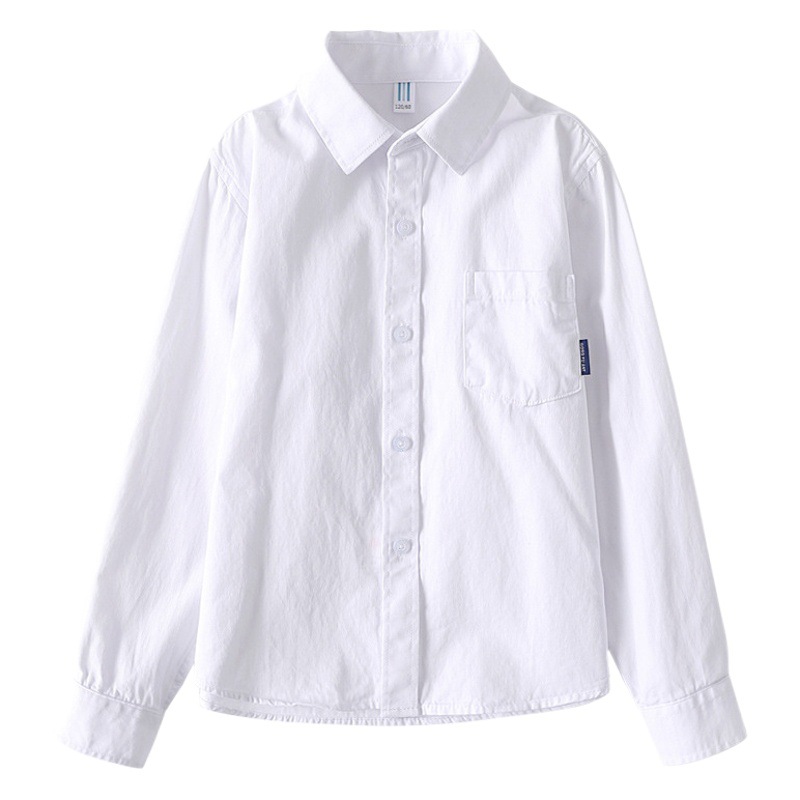 Spring and Autumn Boys' Ironing-free White Shirt Long-sleeved Cotton School Uniform for Primary School Students Children's Table Performance Clothes Girls' White Shirt
