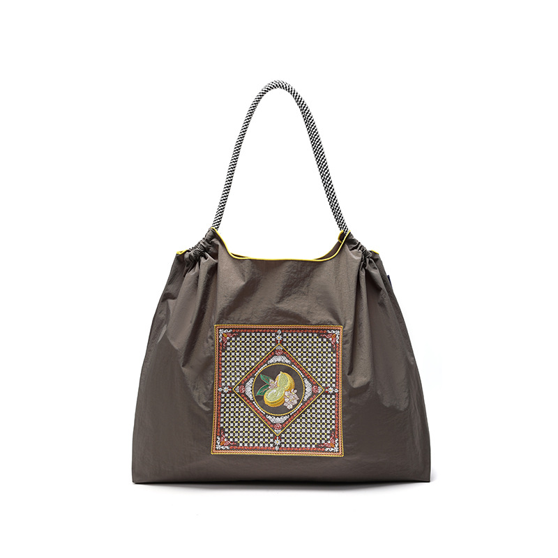 Bolsa de compras ecológica de cadena de bolas casera japonesa, bolsa de lona portátil bordada de tela de nailon, bolsa de compras de nailon