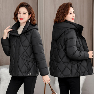 Middle-aged and elderly thickened new cotton-padded jacket women's short 2024 plus size hooded autumn and winter temperament mother's cotton-padded jacket coat