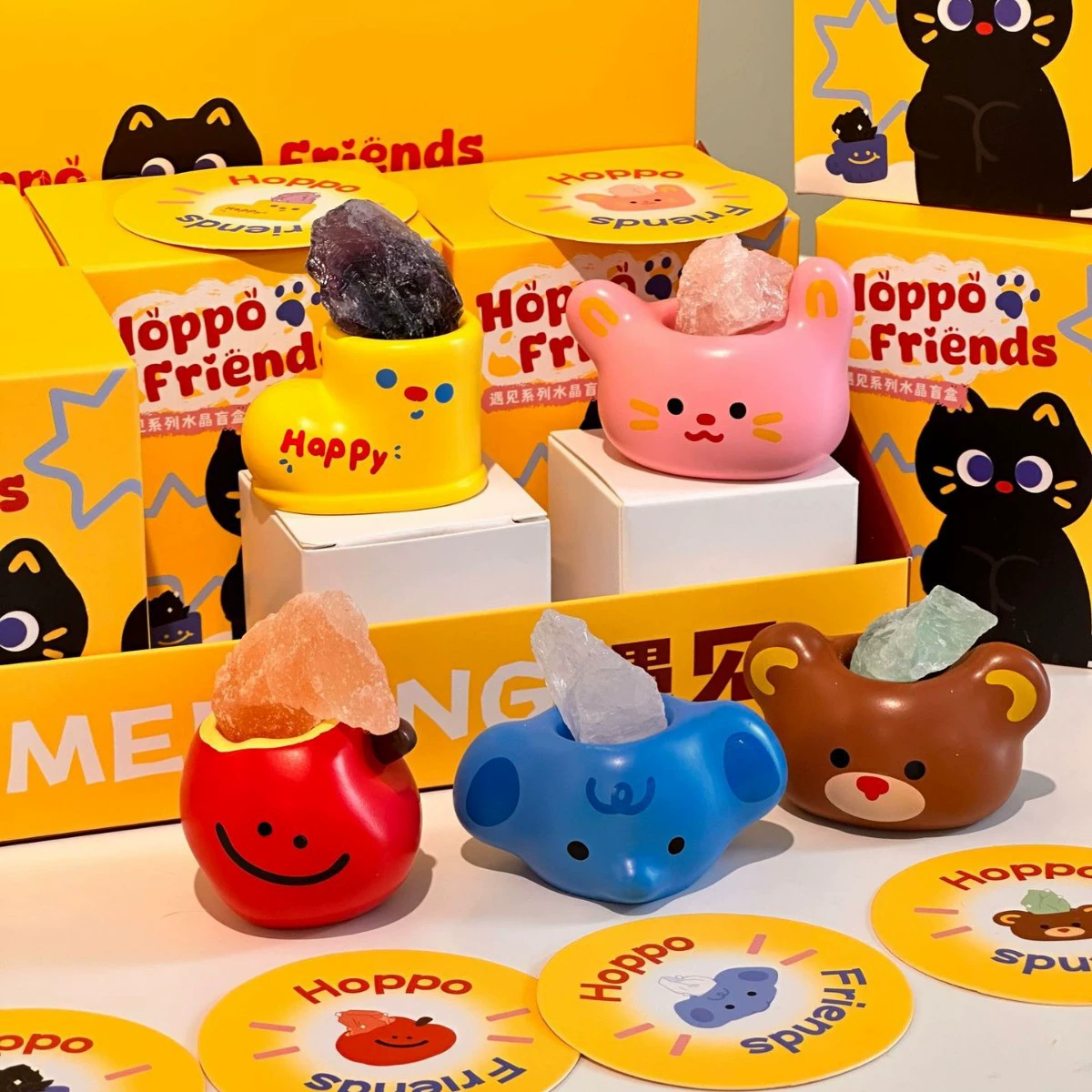 Соблюдающий стиль Xiaohongshu Hoppo Friends встречает кристаллическую подлинную слепую коробку в тренде настольные дофаминовые украшения