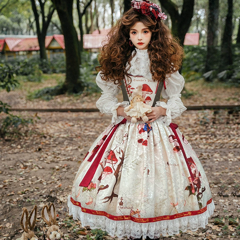 Кошка путешественник парча сад Лолита оригинальный французский элегантный ретро тонкий вид корсет юбка костюм