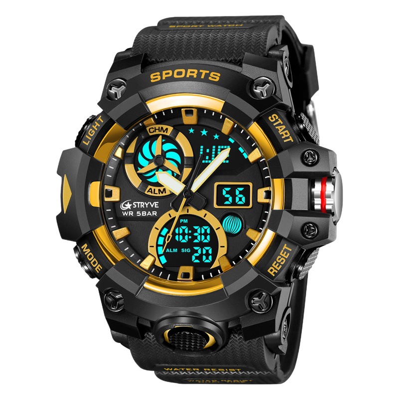 Stryve hombres moda impermeable deporte reloj luminoso electrónico multifuncional cronógrafo reloj una generación 8027