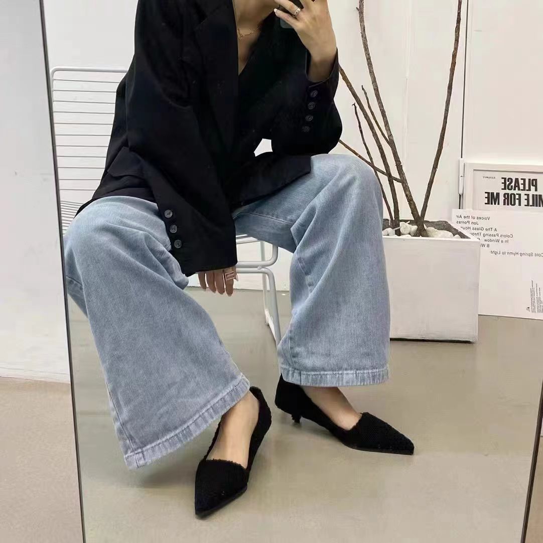 2024 autunno e inverno nuova moda versatile scarpe singole imbottite con bocca superficiale rete rossa a punta tacco basso fine con scarpe di lana_voghion.com